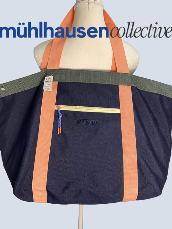 PINK Victoria's Secret Handbags - Victoria’s Secret PINK Oversized Tote Bag Navy Coral NWT